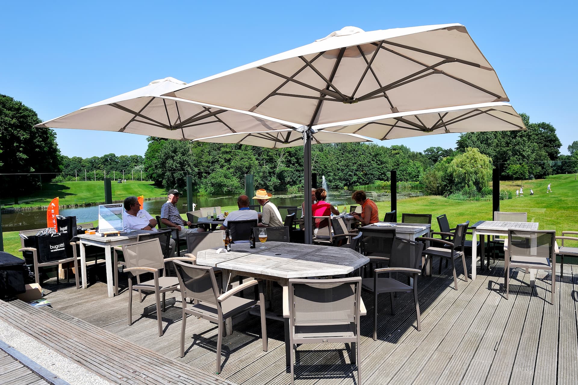 cantilever parasol on golf club terrace